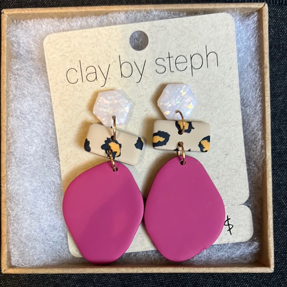 Clay by Steph Pink and Leopard Earrings